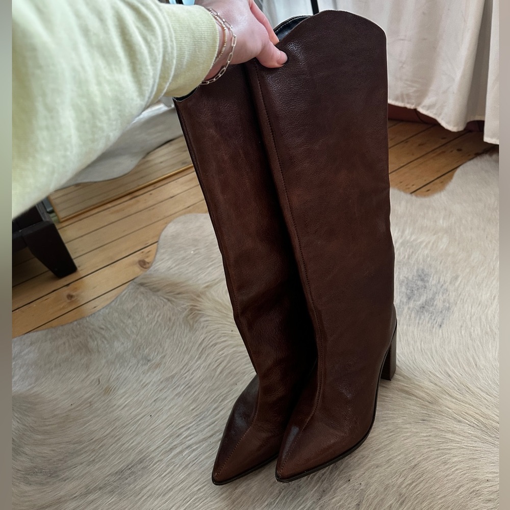 SCHUTZ Maryann block brown leather boots - size 8